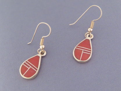 Gold & Coral Inlay Earrings (Teardrops)