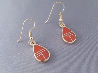 Gold & Coral Inlay Earrings (Teardrops)