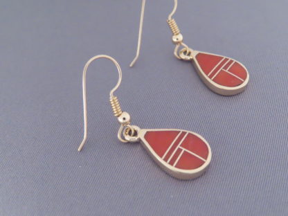 Gold & Coral Inlay Earrings (Teardrops)