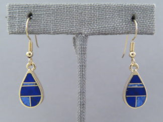 Gold Earrings - Lapis Inlay Earrings (teardrops) in 14kt Gold by Native American jeweler, Tim Charlie FOR SALE $995-