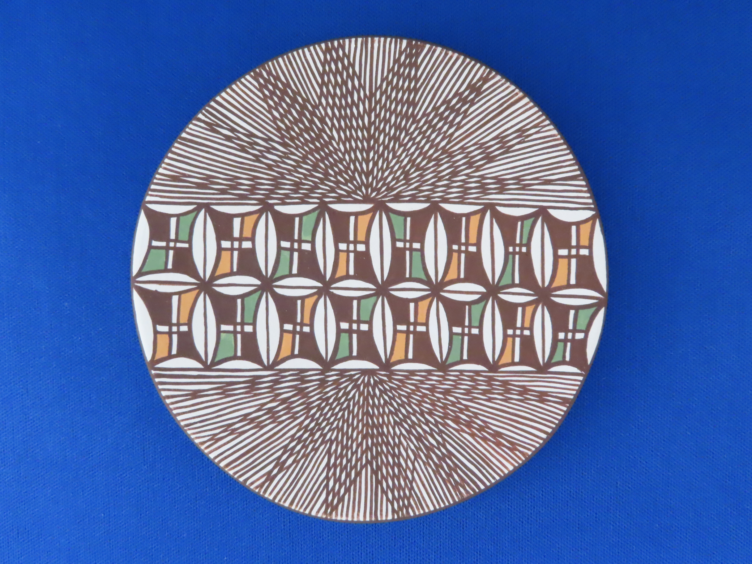 Geometric Painted Pottery Plate by Native American Acoma Pueblo Indian pottery artist, Alisha Sanchez For Sale $198-