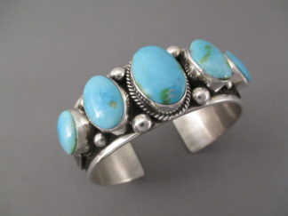 Turquoise Jewelry - Blue Sonoran Gold Turquoise Cuff Bracelet by Navajo Indian jeweler, Guy Hoskie FOR SALE $695-
