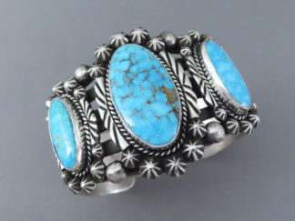 Shop Turquoise Jewelry - Larger 3-Stone Kingman Turquoise Cuff Bracelet by Navajo Jeweler, Rick Werito $1,295- FOR SALE