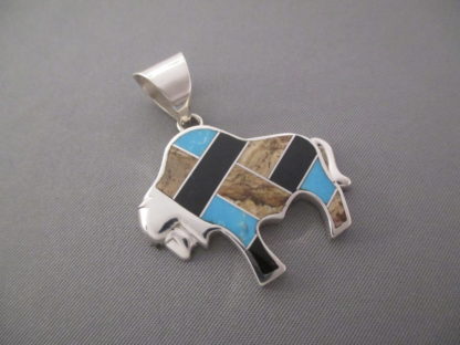 Multi-Stone Inlay Bison Pendant Featuring Turquoise