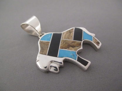 Multi-Stone Inlay Bison Pendant Featuring Turquoise