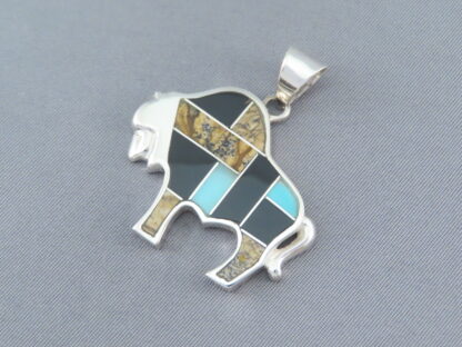 Multi-Stone Inlay Bison Pendant Featuring Turquoise