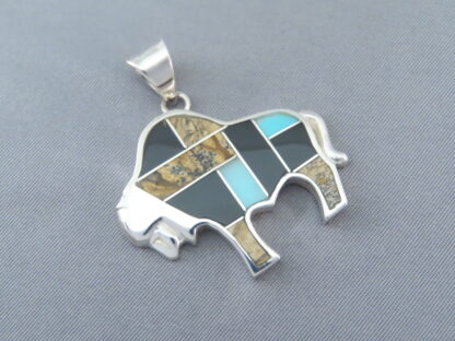 Multi-Stone Inlay Bison Pendant Featuring Turquoise