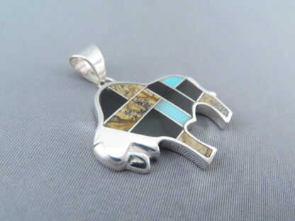 Multi-Stone Inlay Bison Pendant Featuring Turquoise