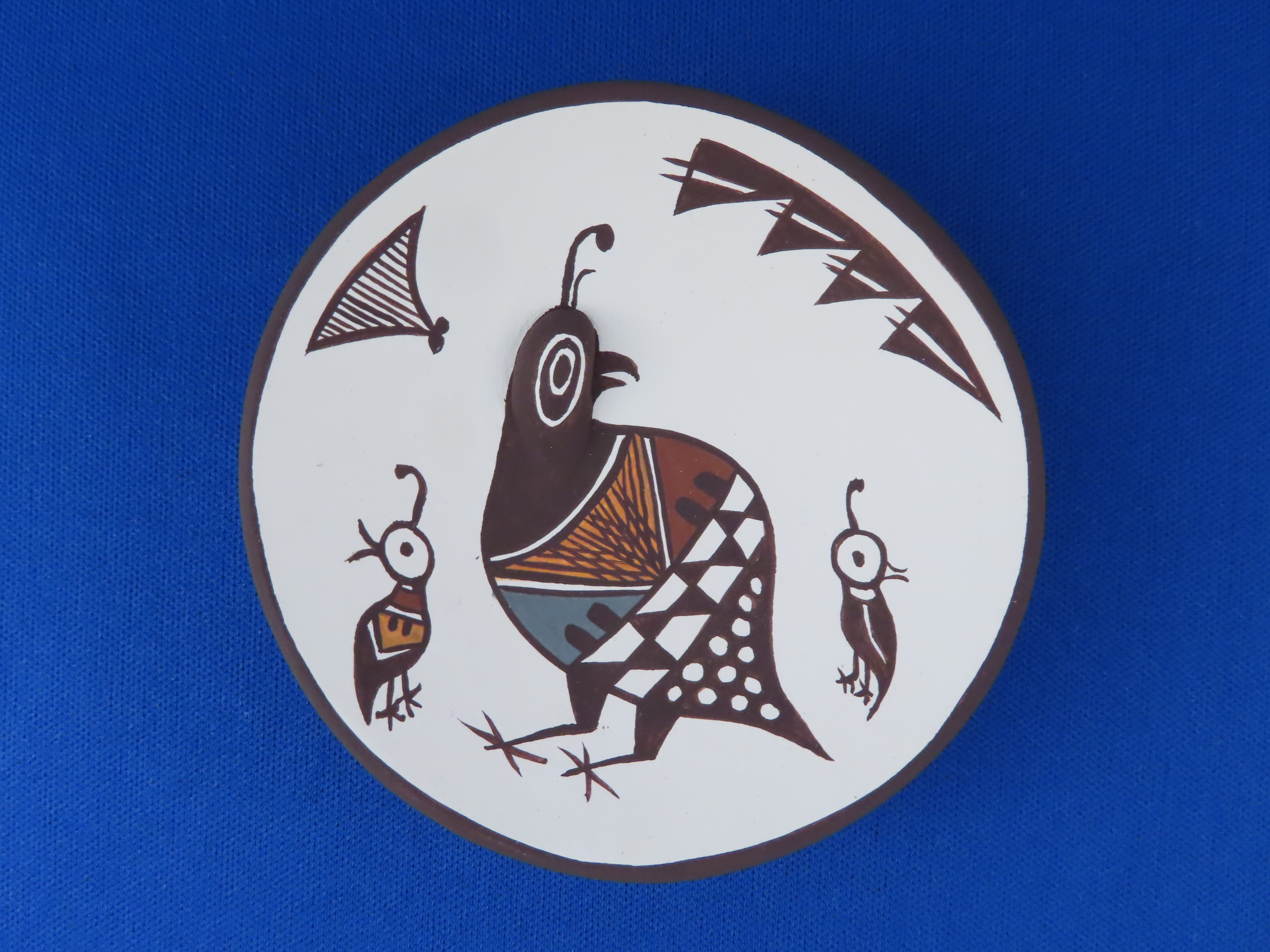 Small Acoma Pottery Plate with Quail Design by Carolyn Concho FOR SALE $150-