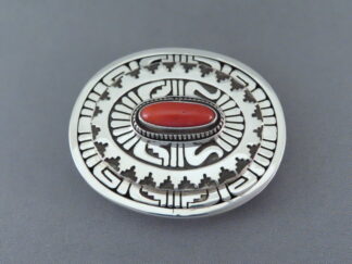 Coral Buckle - Red Mediterranean Coral Belt Buckle by Native American (Navajo) jewelry artist, Leonard Nez $1,095- FOR SALE