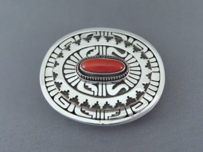 Coral Belt Buckle by Leonard Nez (Navajo)