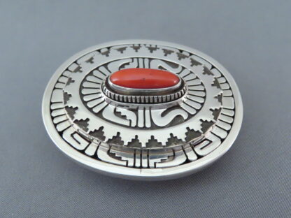 Coral Belt Buckle by Leonard Nez (Navajo)