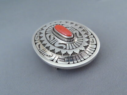 Coral Belt Buckle by Leonard Nez (Navajo)