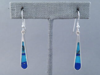 Long Turquoise & Lapis Inlay Earrings (hooks) by Native American (Navajo) jewelry artist, Tim Charlie FOR SALE $150-