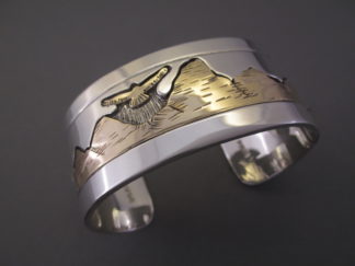 Teton Bracelet - Silver & Gold Native American Jewelry Bracelet with Tetons, Eagle, & Bison by Fortune Huntinghorse $825-