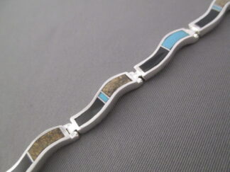 Multi-Stone Inlay Link Bracelet featuring Turquoise (‘Wavy’ style)