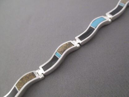 Multi-Stone Inlay Link Bracelet featuring Turquoise (‘Wavy’ style)