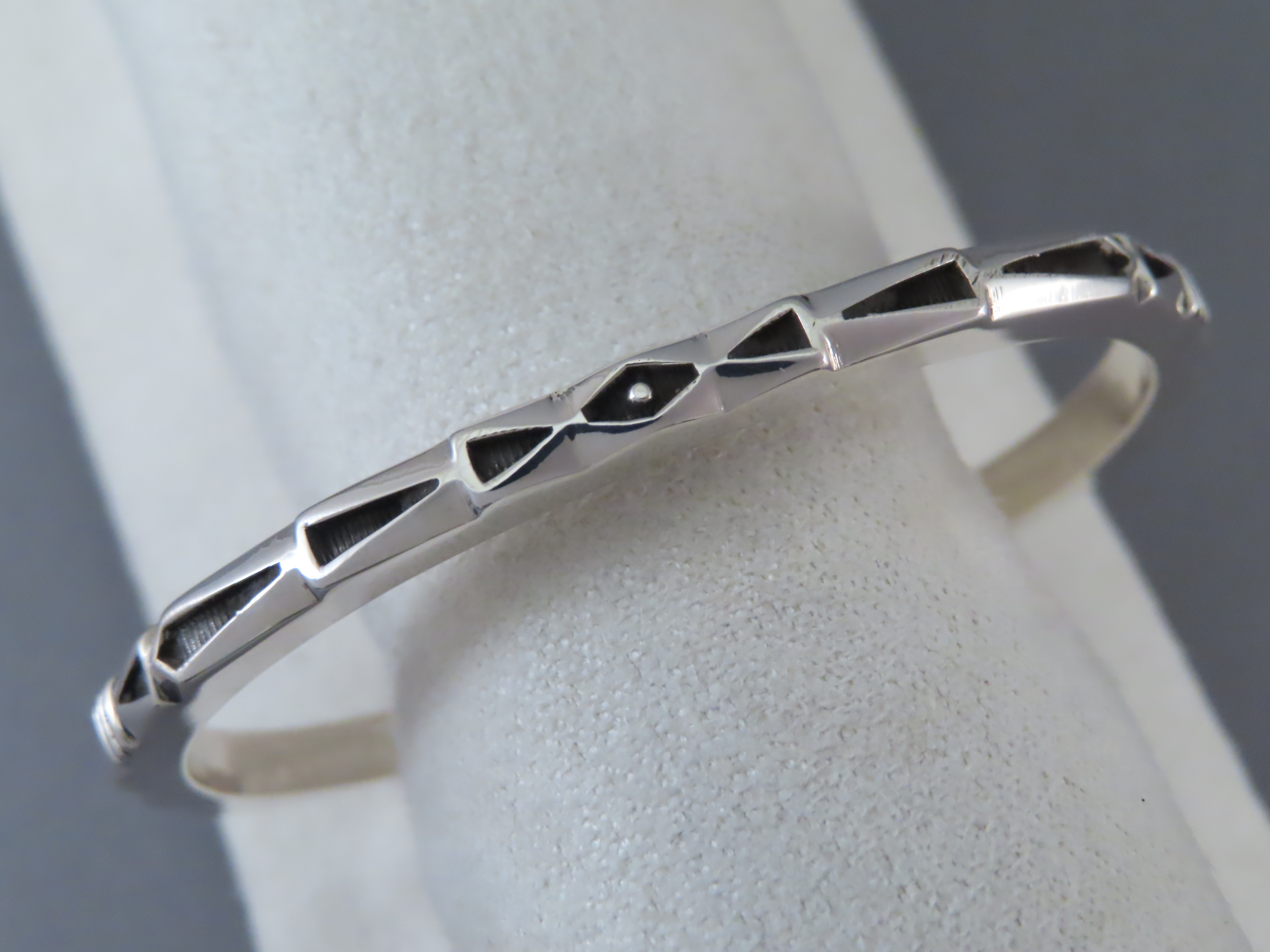 Shop Navajo Jewelry - Stamped Sterling Silver Bracelet by Native American jeweler, Jennifer Curtis FOR SALE $355-