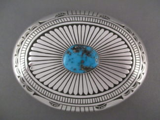 Turquoise Buckle - Morenci Turquoise Belt Buckle by Navajo Indian jewelry artist, Charlie John $825-
