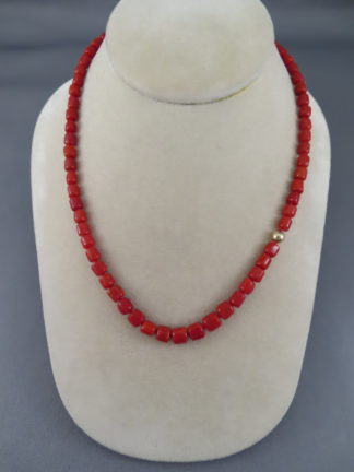 Native American Jewelry - Coral & Gold Necklace by Santo Domingo Pueblo Indian jeweler, Pilar Lovato FOR SALE $995-