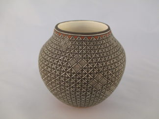 Smaller Fine-Line Pottery Jar by Acoma Pueblo Indian pottery artist, Rebecca Lucario FOR SALE $895-
