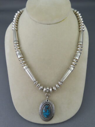 Turquoise Necklace - Bisbee Turquoise Pendant Necklace by Native American (Navajo) jeweler, Steven J. Begay FOR SALE $1,750-