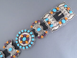 Spiny Oyster Shell & Sleeping Beauty Turquoise Concho Belt by Native American jewelry artist, Andy Cadman (Navajo) FOR SALE $4,750-