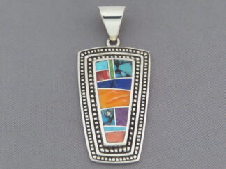 Shop Native American Jewelry - Sterling Silver & Multi-Color Inlay Pendant by Navajo jeweler, Tim Charlie $295- FOR SALE