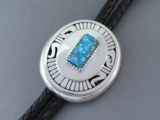 Shop Turquoise Bolo - Sterling Silver Bolo Tie with Kingman Turquoise by Navajo Indian jeweler, Leonard Nez $1,425- FOR SALE