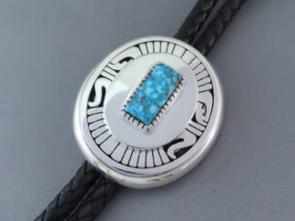 Kingman Turquoise Bolo Tie by Leonard Nez