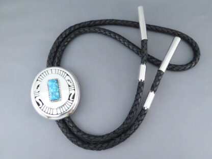 Kingman Turquoise Bolo Tie by Leonard Nez