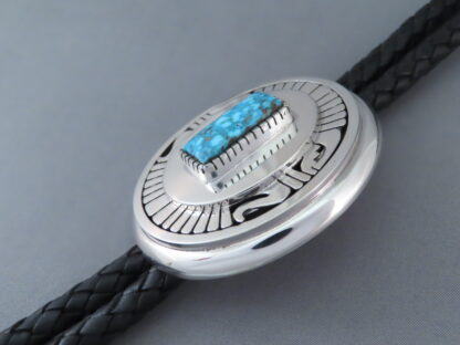 Kingman Turquoise Bolo Tie by Leonard Nez