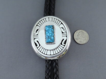 Kingman Turquoise Bolo Tie by Leonard Nez