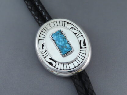 Kingman Turquoise Bolo Tie by Leonard Nez