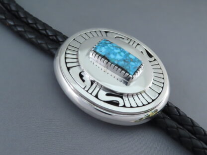 Kingman Turquoise Bolo Tie by Leonard Nez