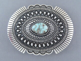 Dry Creek Turquoise Belt Buckle by Native American Navajo Indian jewelry artist, Tsosie Orville White FOR SALE $550-