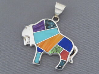 Inlaid Multi-Color Bison Pendant