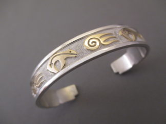 Native American Jewelry - Gold & Silver Bracelet with 'Bear+Paw' design by Robert Taylor FOR SALE $895-