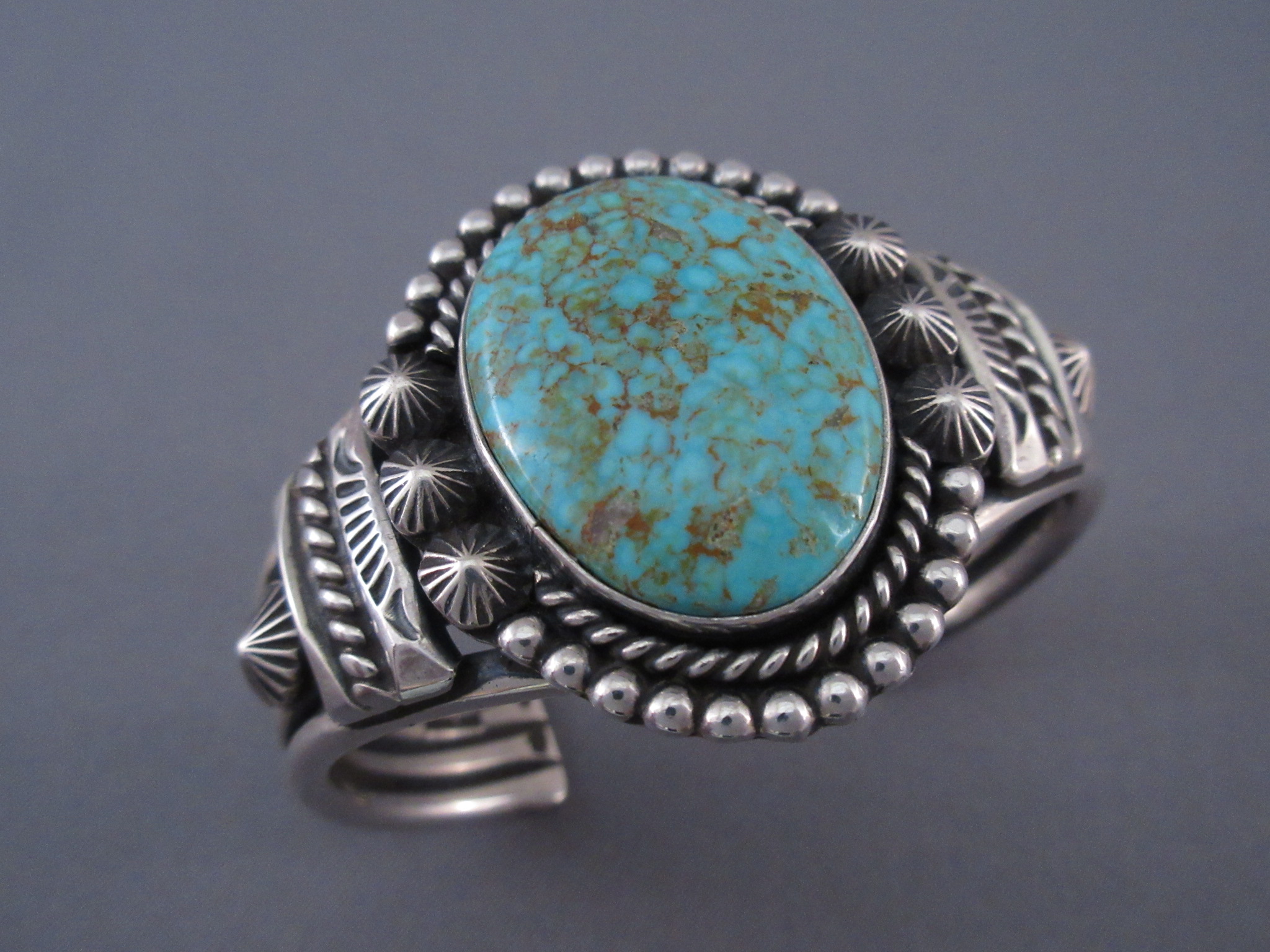 Turquoise Jewelry - Number Eight Turquoise Cuff Bracelet by Navajo jewelry artist, Jeanette Dale FOR SALE $745-