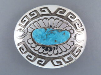 Turquoise Jewelry - Morenci Turquoise Belt Buckle by Native American jeweler, Gene Jackson $950-