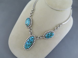 Buy Turquoise Jewelry - Sterling Silver & Kingman Turquoise Necklace by Navajo jeweler, Artie Yellowhorse FOR SALE $1,295-