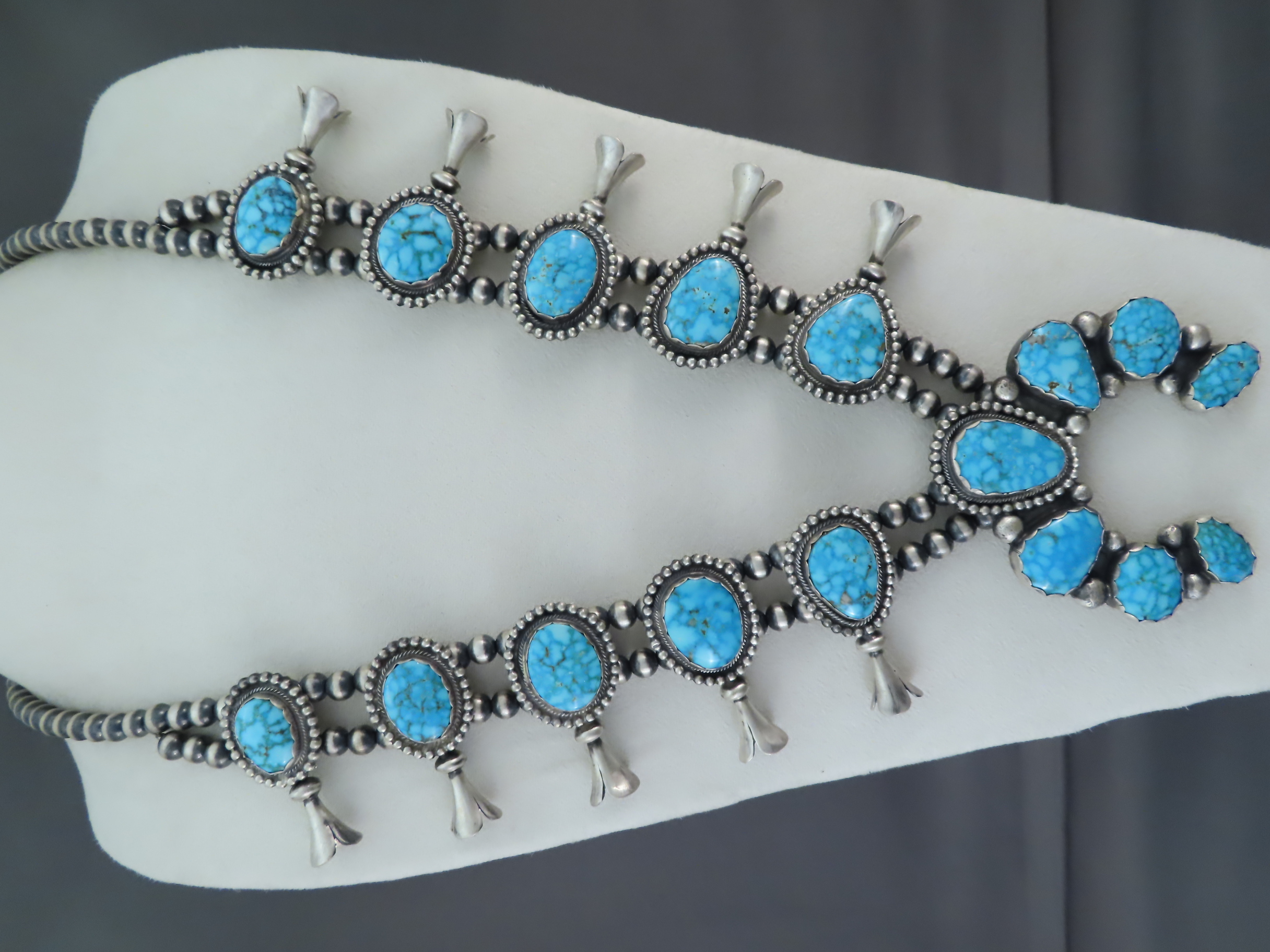 Kingman Turquoise Squash Blossom Necklace