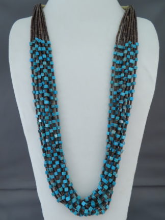 Turquoise Jewelry - Sleeping Beauty Turquoise & Hei-Shi Necklace by Santo Domingo Puebloan, Lita Atencio FOR SALE $1,100-