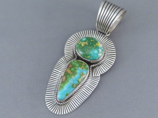 Turquoise Jewelry - 2-Stone Sonoran Gold Turquoise Pendant by Native American (Navajo) jeweler, Albert Jake FOR SALE $740-