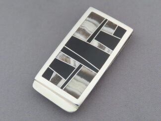 Inlaid Money Clip - Black Jade & Dolomite Inlay Money Clip by Native American jewelry artist, Charles Willie $235- FOR SALE