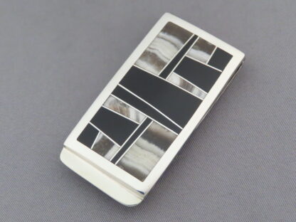 Dolomite & Black Jade Inlay Money Clip