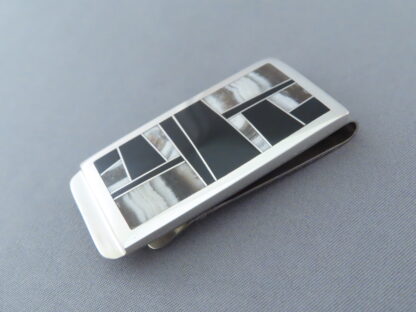 Dolomite & Black Jade Inlay Money Clip