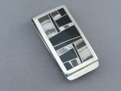 Dolomite & Black Jade Inlay Money Clip