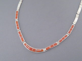 Sterling Silver & Coral Inlay Necklace