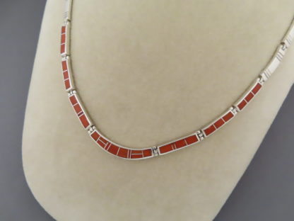 Sterling Silver & Coral Inlay Necklace